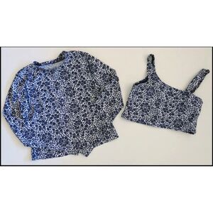 Gap Kids floral navy crop rash guard swim shirt tank tankini swimsuit top 12 14